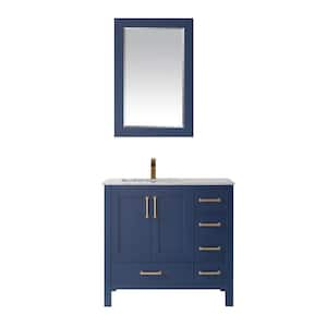 Shannon 36 in. Bath Vanity in Blue with Carrara Marble Vanity Top in White with White Basin and Mirror