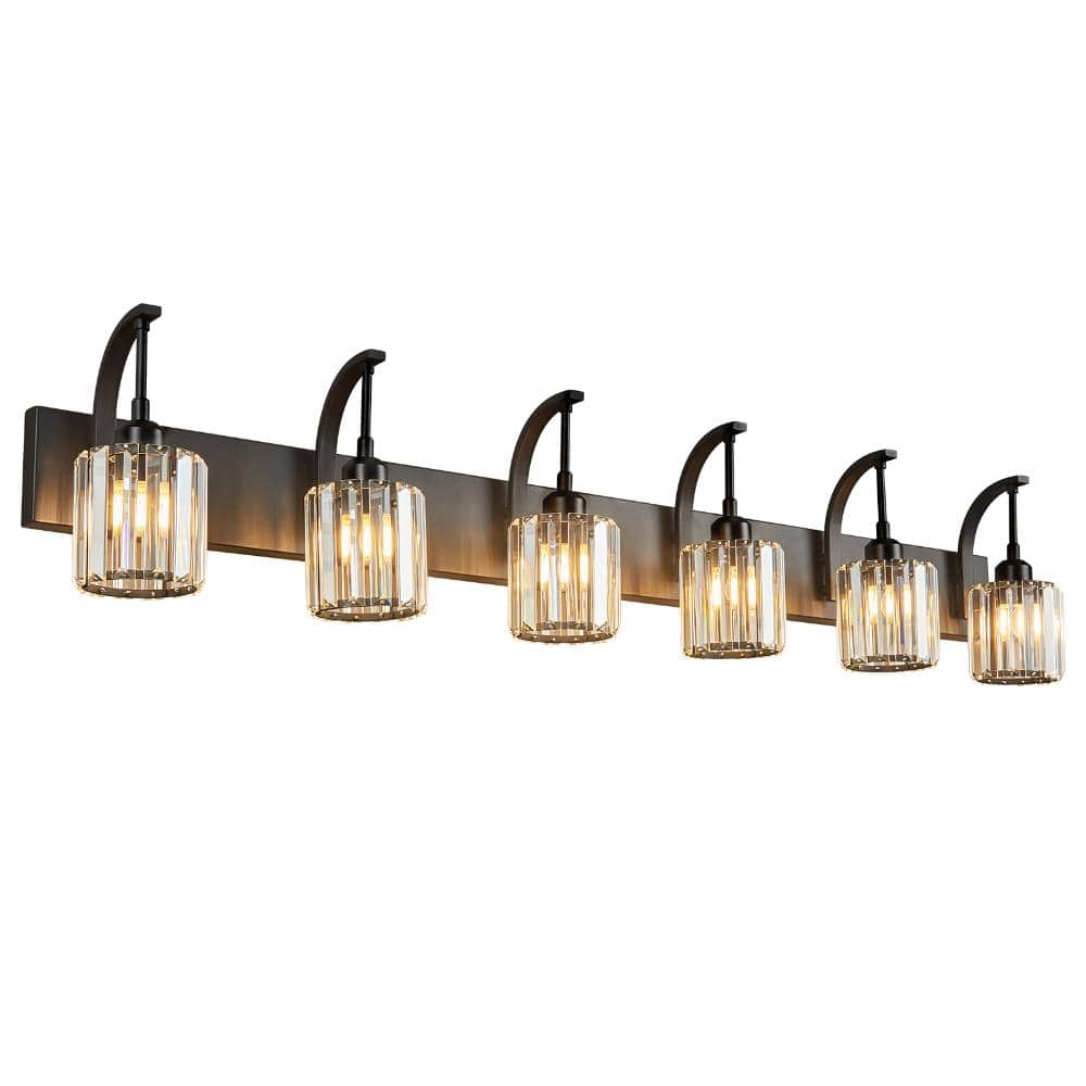 51.18 in.6-Light Black Bathroom Vanity Light Clear Octagonal Crystal Wall Lighting Fixture Over Mirror For Bathroom price history on PriceWatchPro