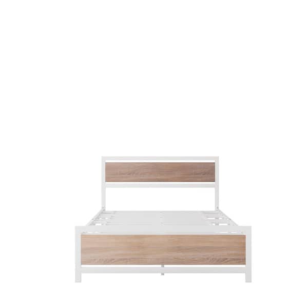 wetiny 54 in. W White Non-upholstered Metal Frame Full Platform Bed