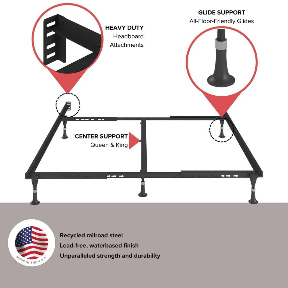 Adjustable Black Metal Twin/Full Bed Frame with Glides