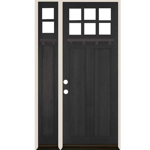 Krosswood Doors 50 in. x 96 in. Craftsman Right-Hand/Inswing Clear Glass Black Stain Hemlock Wood Prehung Front Door Left Sidelite
