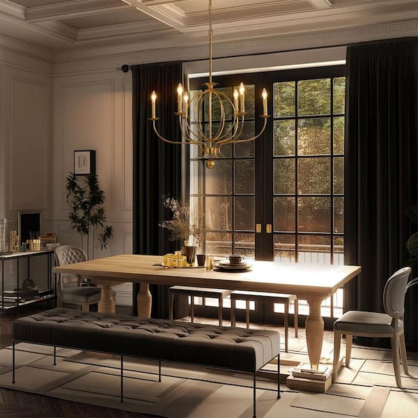 Shoshoni 6-Light Mid-Century Modern Antique Gold Leaf Finish Linear Sputnik Chandelier for Living/Dining Room