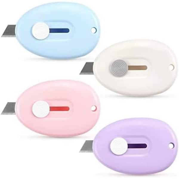 Unbranded Mini Box Cutter Set with Retractable Utility Knife and Key Chain Hole Blue Pink Purple White 4 Pack