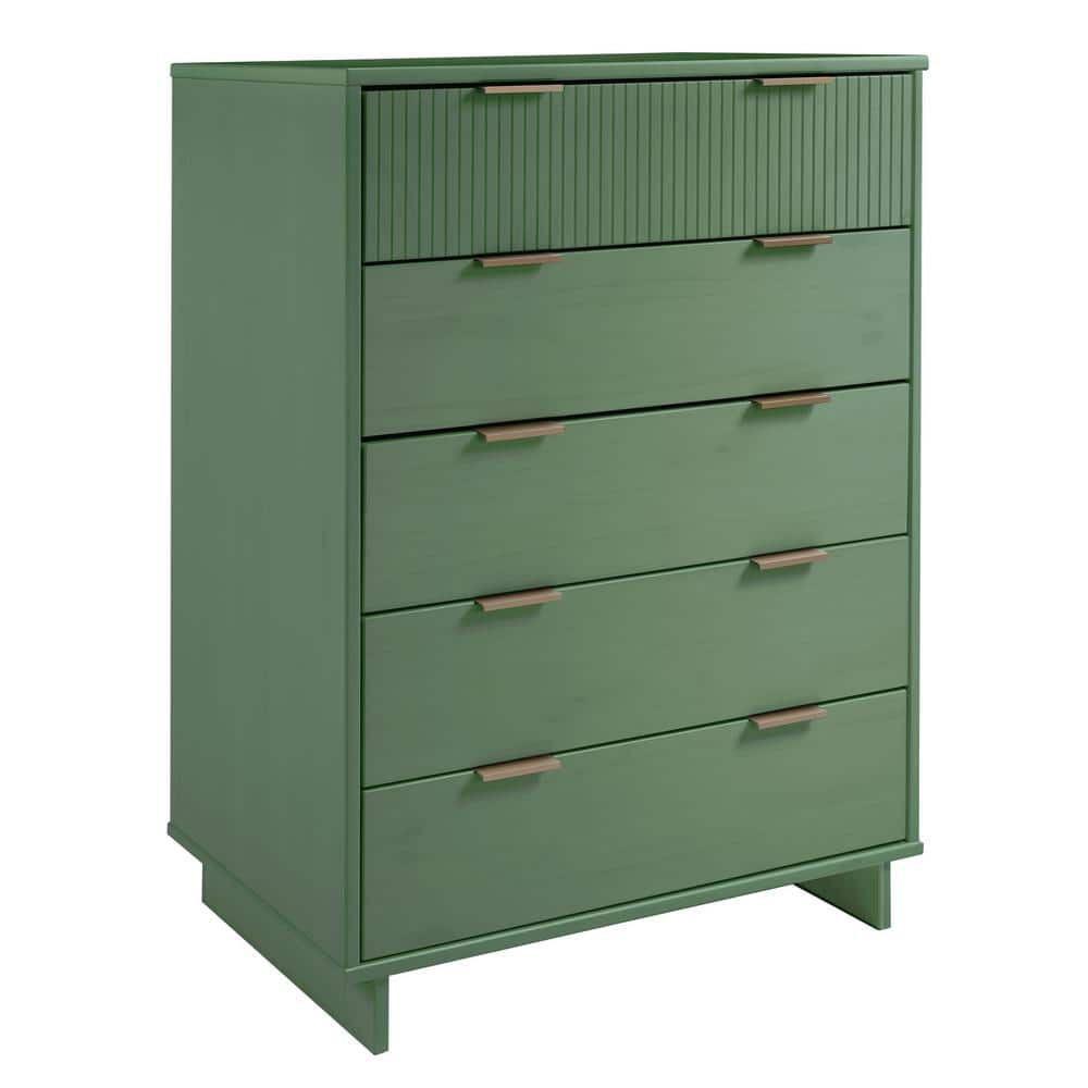 Granville Sage Green Modern 5-Drawer Chest with Metal Handles
