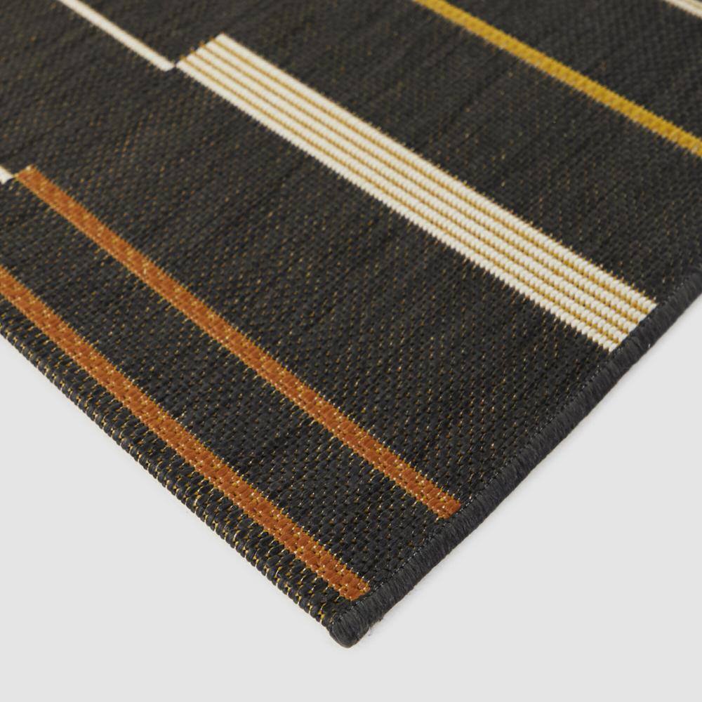 Charcoal and Mustard Striped Synthetic Rectangular Rug