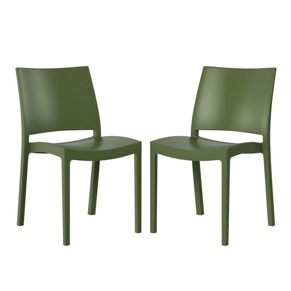 Frond and Form Outdoor Patio Assembled Poly Plastic Stacking Dining Side Chair (Set of 2), Olive Green price history on PriceWatchPro