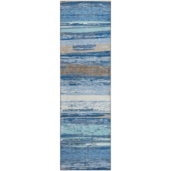 Mayfield Premium Machine Washable Abstract AMF2287 Blue 2 ft. x 7 ft. Runner Rug