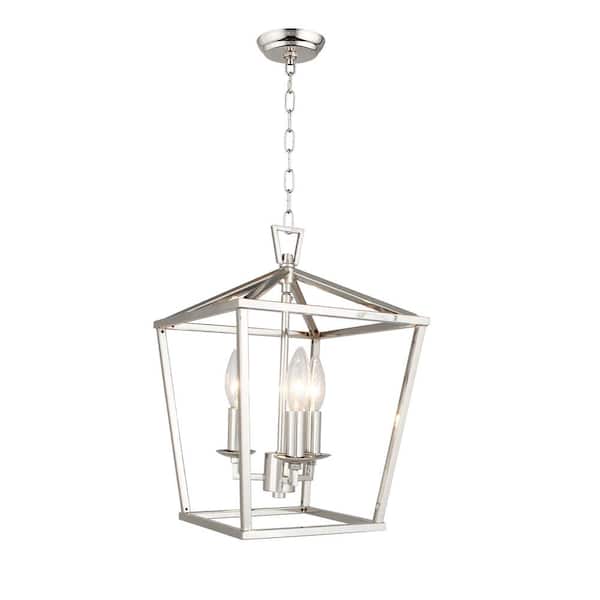 3-Light Polished Nickel Lantern Chandelier