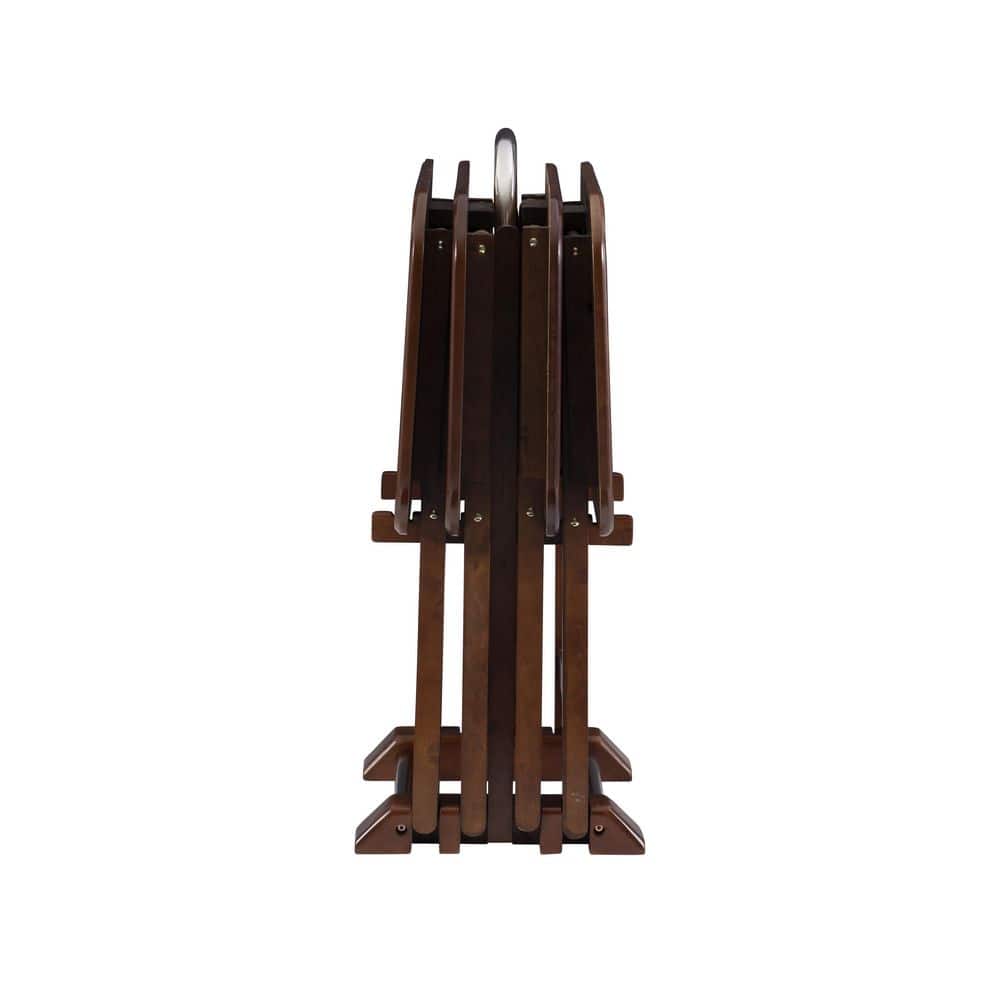 Hampden 5-Piece Folding Tray Table 15.72 in. Cherry Rectangle Wood End Table with Stand - thumbnail 2