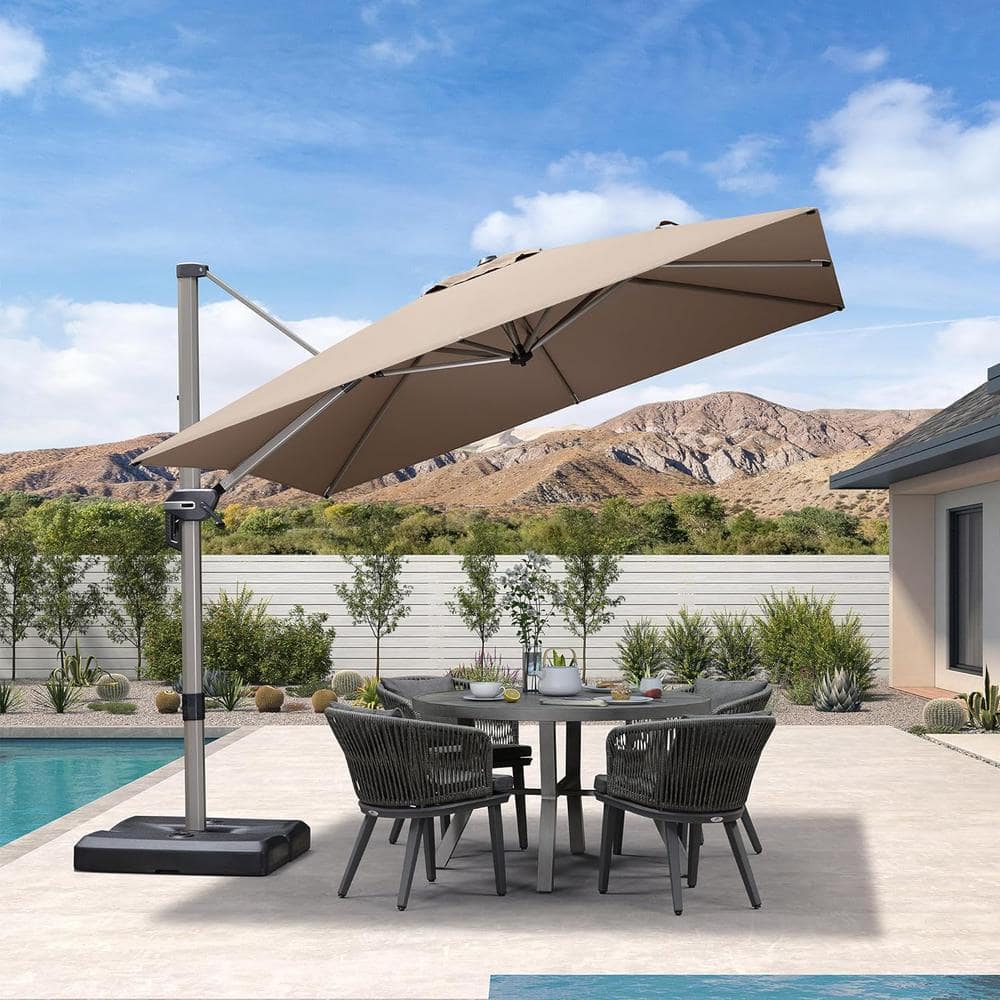 9 ft. Square Outdoor Patio Cantilever Umbrella Light Champagne Aluminum Offset 360° Rotation Umbrella in Taupe price history on PriceWatchPro