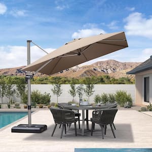9 ft. Square Outdoor Patio Cantilever Umbrella Light Champagne Aluminum Offset 360° Rotation Umbrella in Taupe