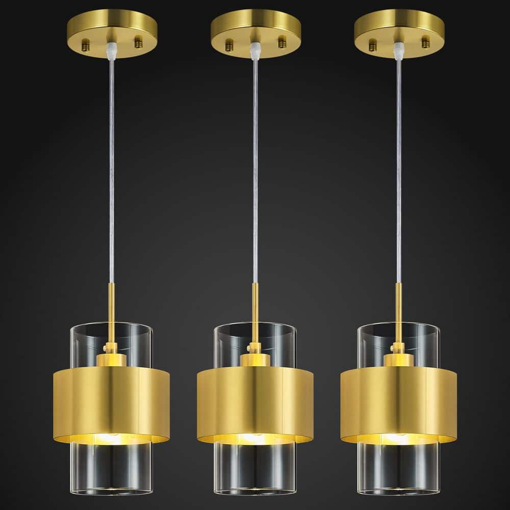 Home Light 40-Watt 1Light Gold Modern Pendant Light Fixture With Glass Shade, No Bulbs Included (3 Pack) price history on PriceWatchPro