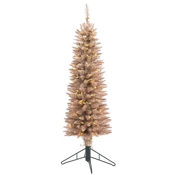 Nearly Natural 4 ft. Pre-Lit Champagne Pencil Artificial Christmas Tree with 150 Multi-Function Clear LED Lights