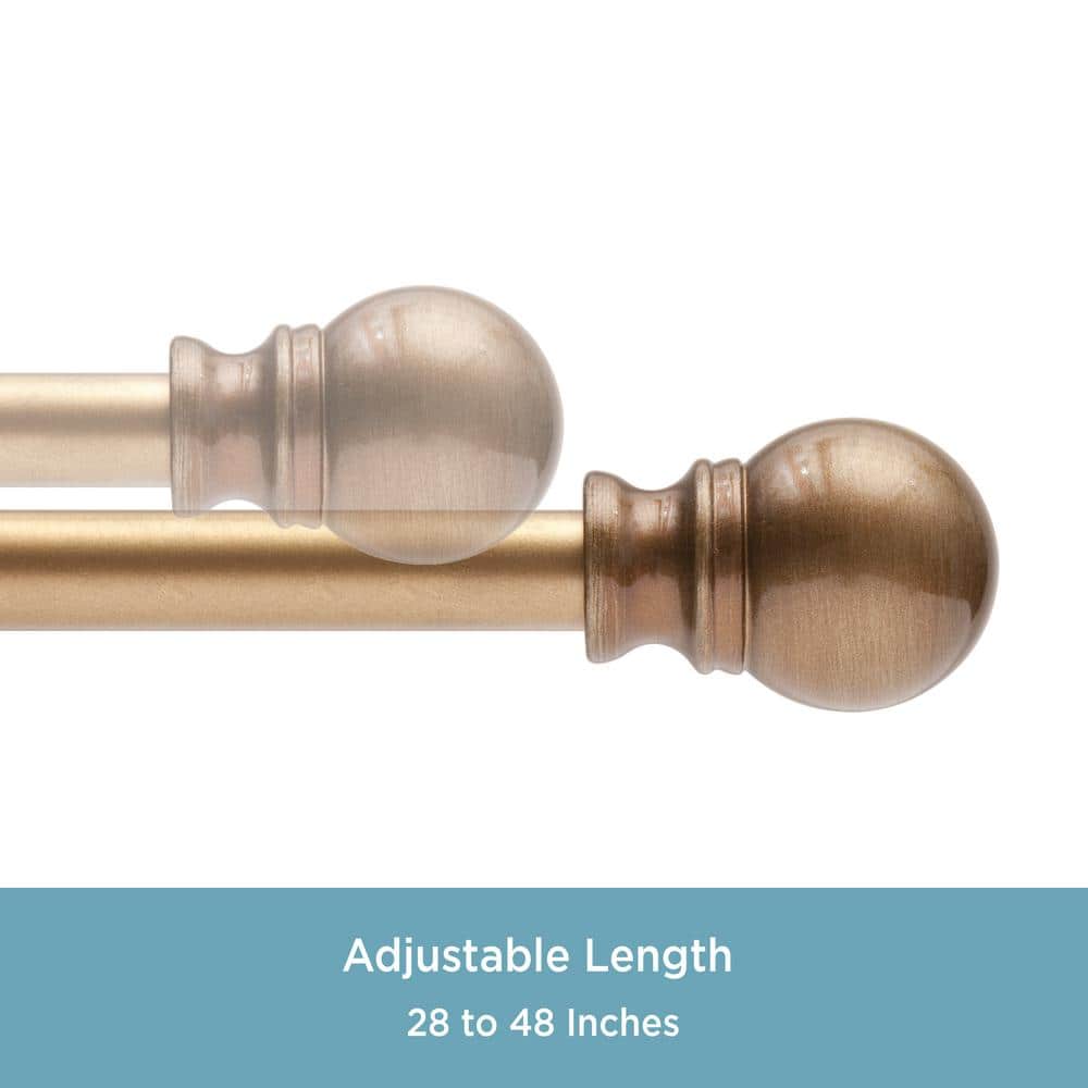 Brushed Brass Adjustable Petite Café Curtain Rod, 28-48 Inch