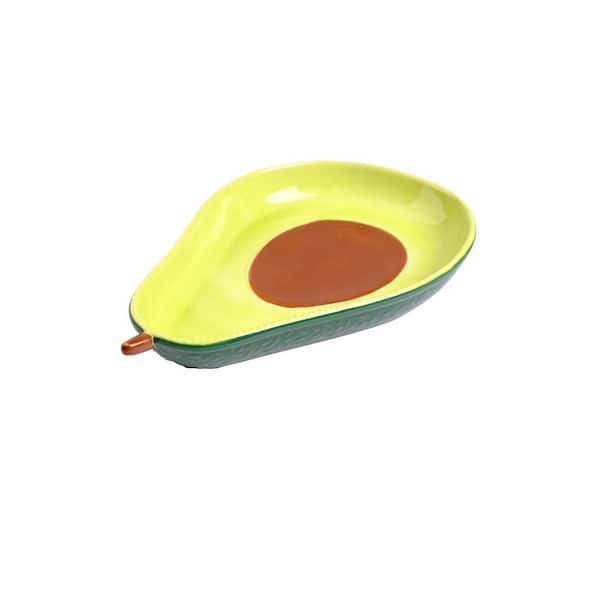 LEXI HOME 12 in. x 2.75 in. x 7.8 in. Green Ceramic Avocado Shape Serving Tray