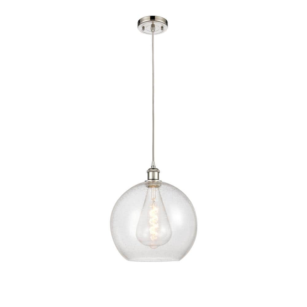 Athens 60-Watt 1 Light Polished Nickel Shaded Mini Pendant Light with Seeded glass Seeded Glass Shade -  Innovations, 516-1P-PN-G124-