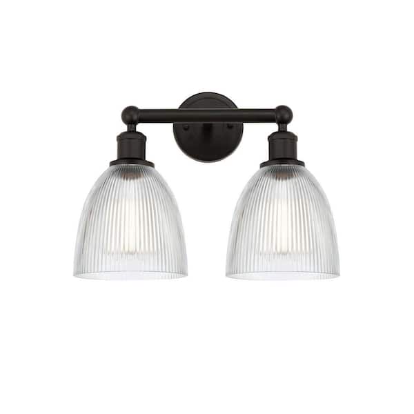 Castile 15 in. 2-Light Oil Rubbed Bronze Vanity Light with Glass Shade