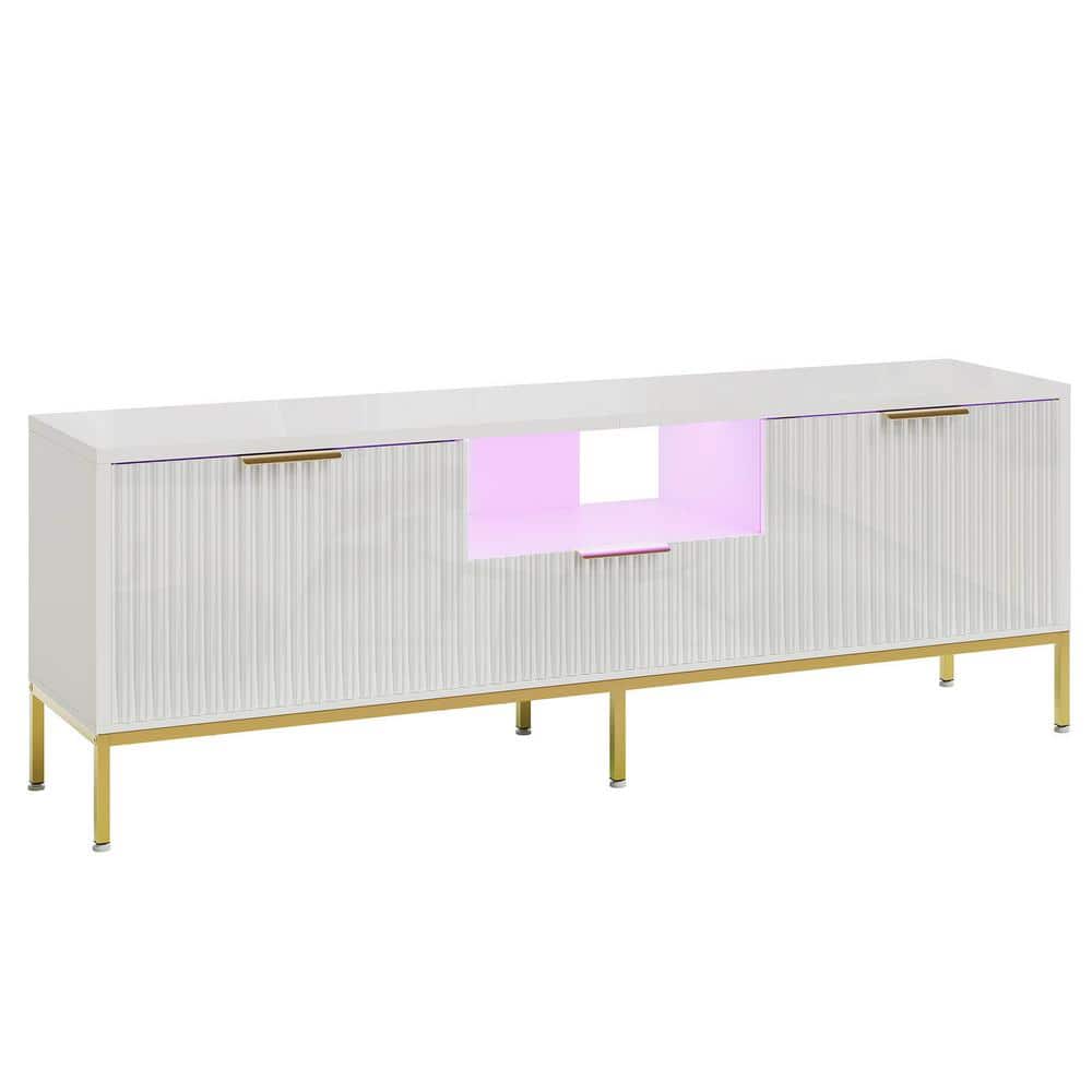 White and Gold 55 Inch TV Stand with Drawer and Cabinet