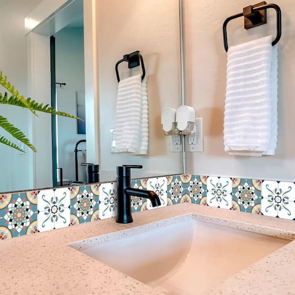 Teal, Blue and Brown SB51 6 in. x 6 in. Vinyl Peel and Stick Tile (24 Tiles, 6 sq. ft. /Pack)