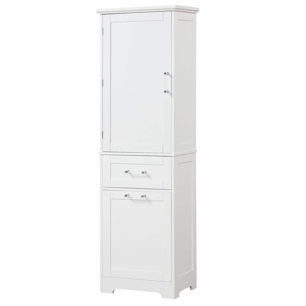 FUNKOL 20 in. W x 13 in. D x 68.1 in. H White Tall Bathroom Storage ...