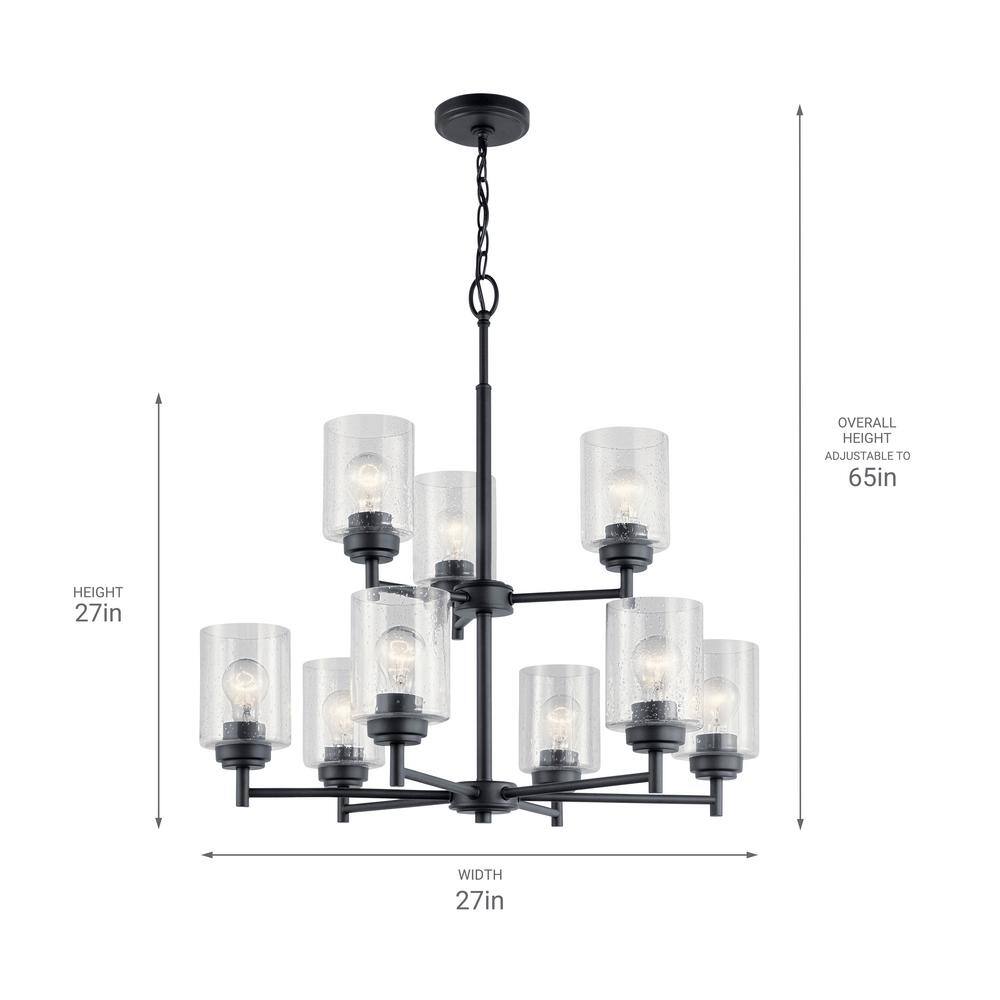Winslow Black 27" 9-Light 2-Tier Chandelier with Clear Seeded Glass