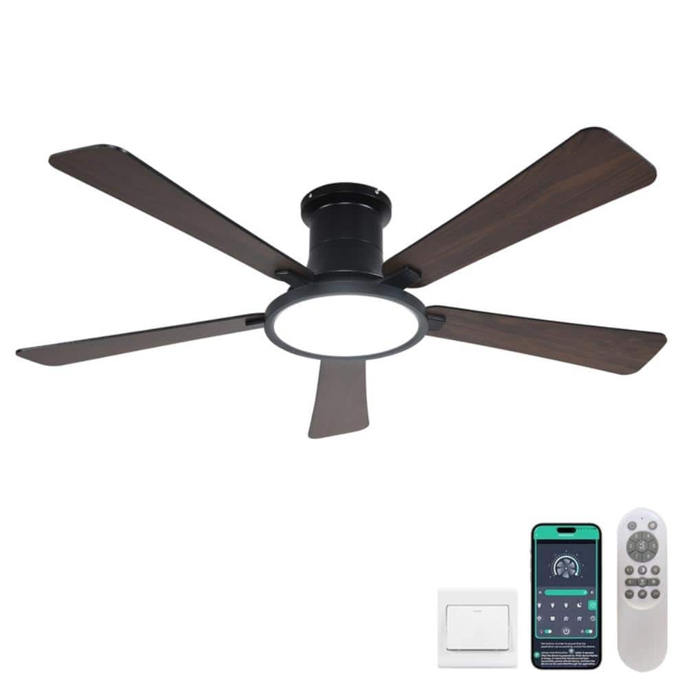 52 in. Dimmable LED Indoor/Outdoor Black Flush Mount Ceiling Fan with Light and Remote, 6 Speeds DC Reversible Noiseless price history on PriceWatchPro