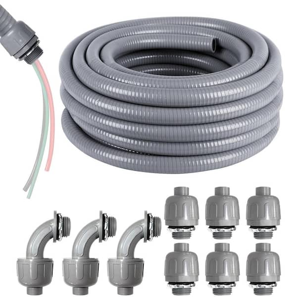 Ahfiwaso 1/2 in. x 25 ft. Non-Metallic Flexible Electrical Conduit with 6 Straight and 3 Angle Fittings Conduit Connector Fitting