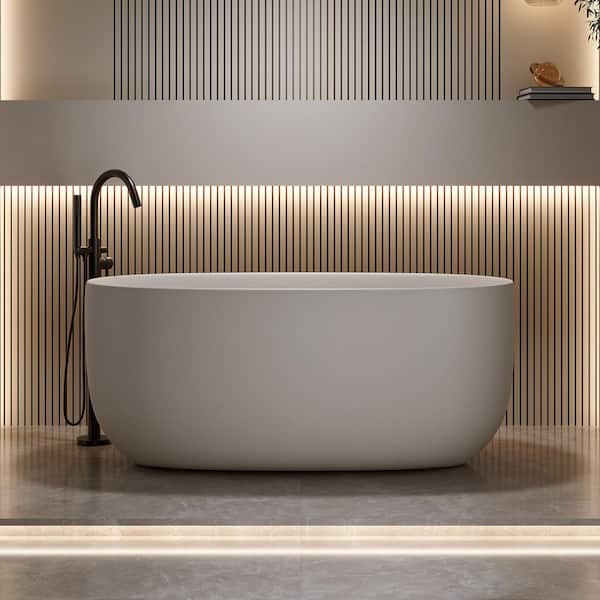 Moray 51 in. x 25 in. Solid Surface Stone Resin Flatbottom Freestanding Double Slipper Soaking Bathtub in Warm Yellow