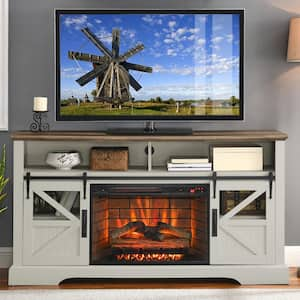 60 in. Freestanding Ultra Thin Tempered Glass Front Smart Electric Fireplace and TV Stand with Remote in White