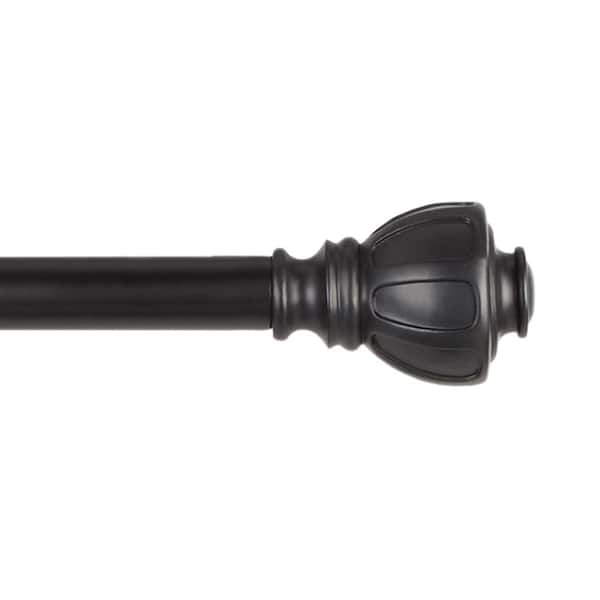 EXCLUSIVE HOME Ronaldo 36 in. - 72 in. Adjustable Length 1 in. Dia Single Curtain Rod Kit in Matte Black with Finial