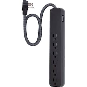 2 ft. 16/3 6-Outlet 620J Surge Protector Power Strip Extension Cord, Black