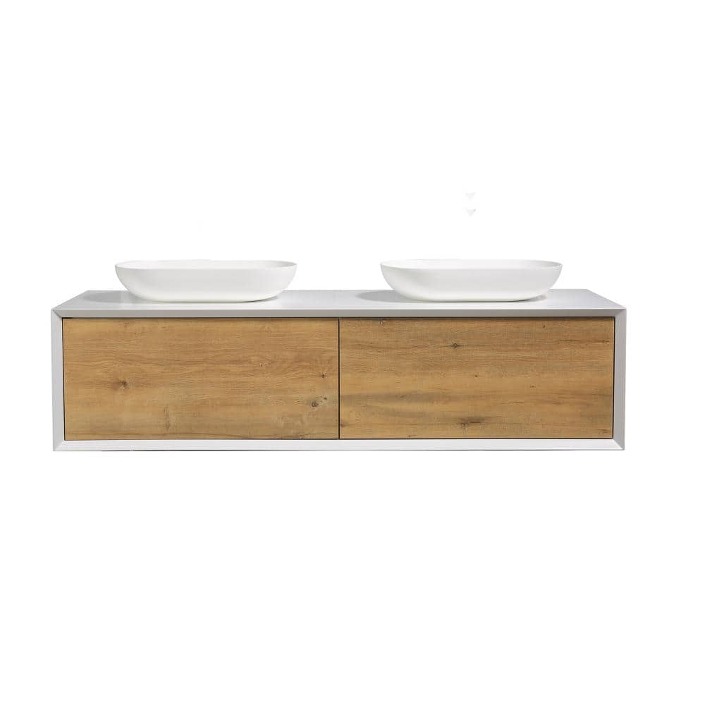 63 in. W Double Sink Wall-Mounted Bath Vanity in Oak with White Solid Surface Top Unassembled price history on PriceWatchPro