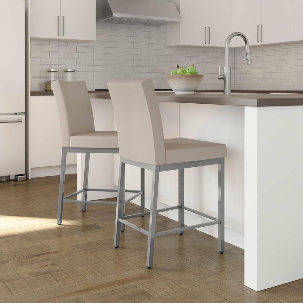 Perry Elegance 44.5'' Cream Faux Leather Barstool with Metallic Grey Frame