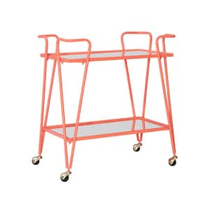 Winona Coral Bar Cart with Two Shelves and Casters