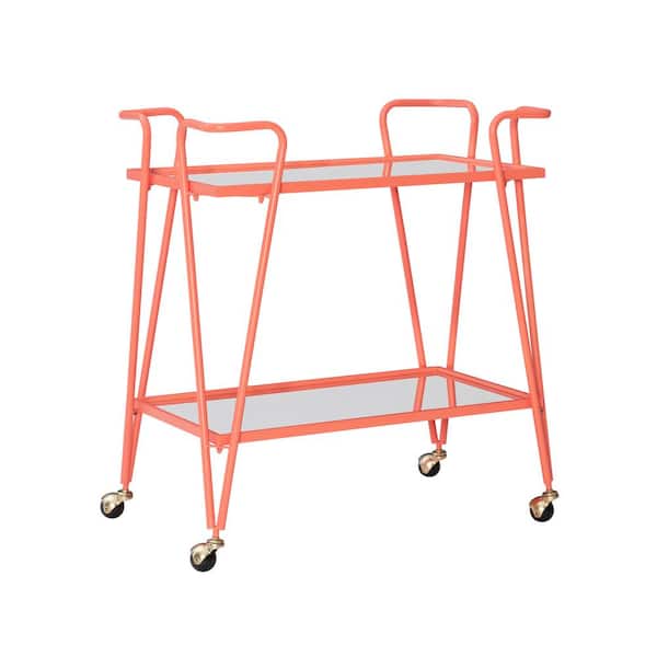 Linon Home Decor Winona Coral Bar Cart with Two Shelves and Casters