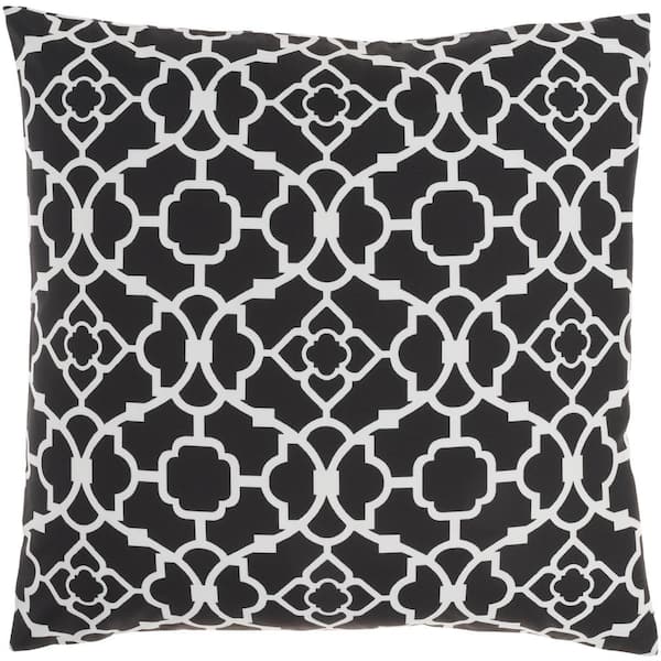 Waverly Waverly Black Geometric 20 in. x 20 in. Indoor/Outdoor Throw Pillow