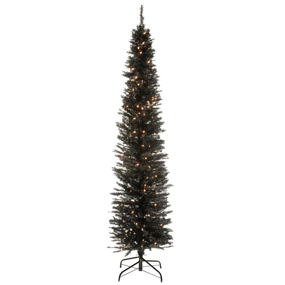 National Tree Company 6 ft. Black Tinsel Tree with Metal Stand and