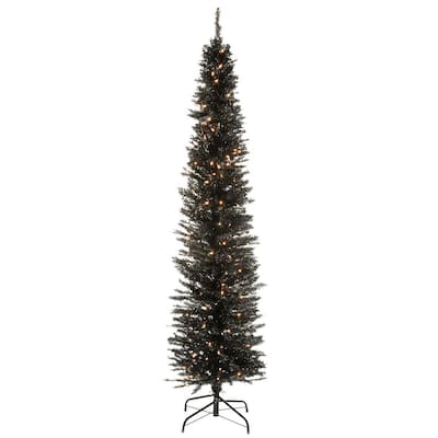 6 ft. Black Tinsel Tree with Metal Stand and 150 Clear Lights