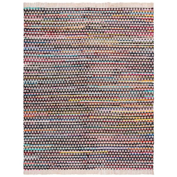 Red Fringed Rug SAFAVIEH Montauk 8 ft. x 10 ft. Red/Blue Striped Geometric Fringe Area ...