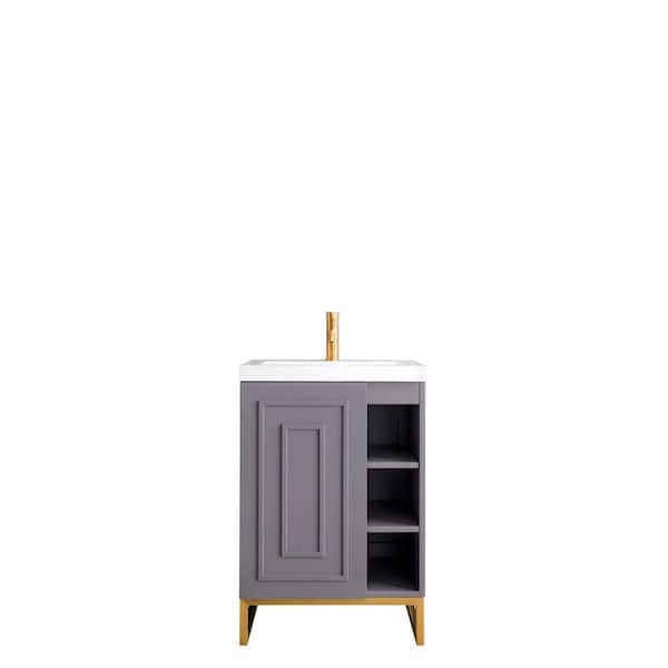 James Martin Vanities Alicante' 23.6 in. W x 18.3 in. D x 35.5 in. H Bath Vanity in Grey Smoke with White Glossy Resin Top