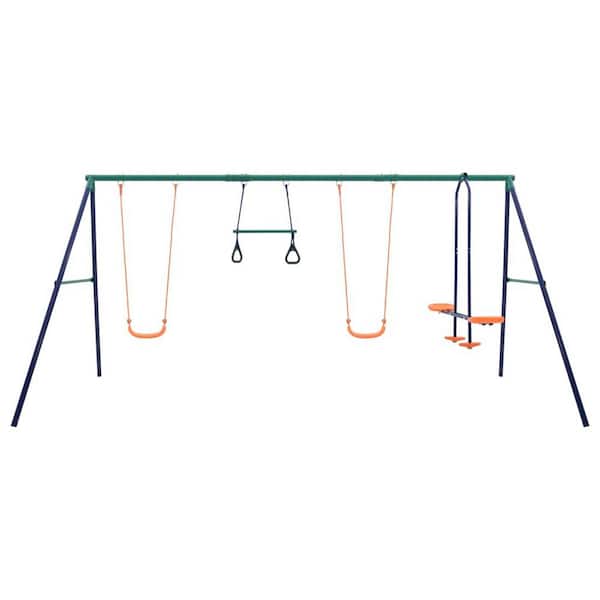 TIRAMISUBEST Outdoor Steel Swing Set with Gymnastic Rings and 4 Seats