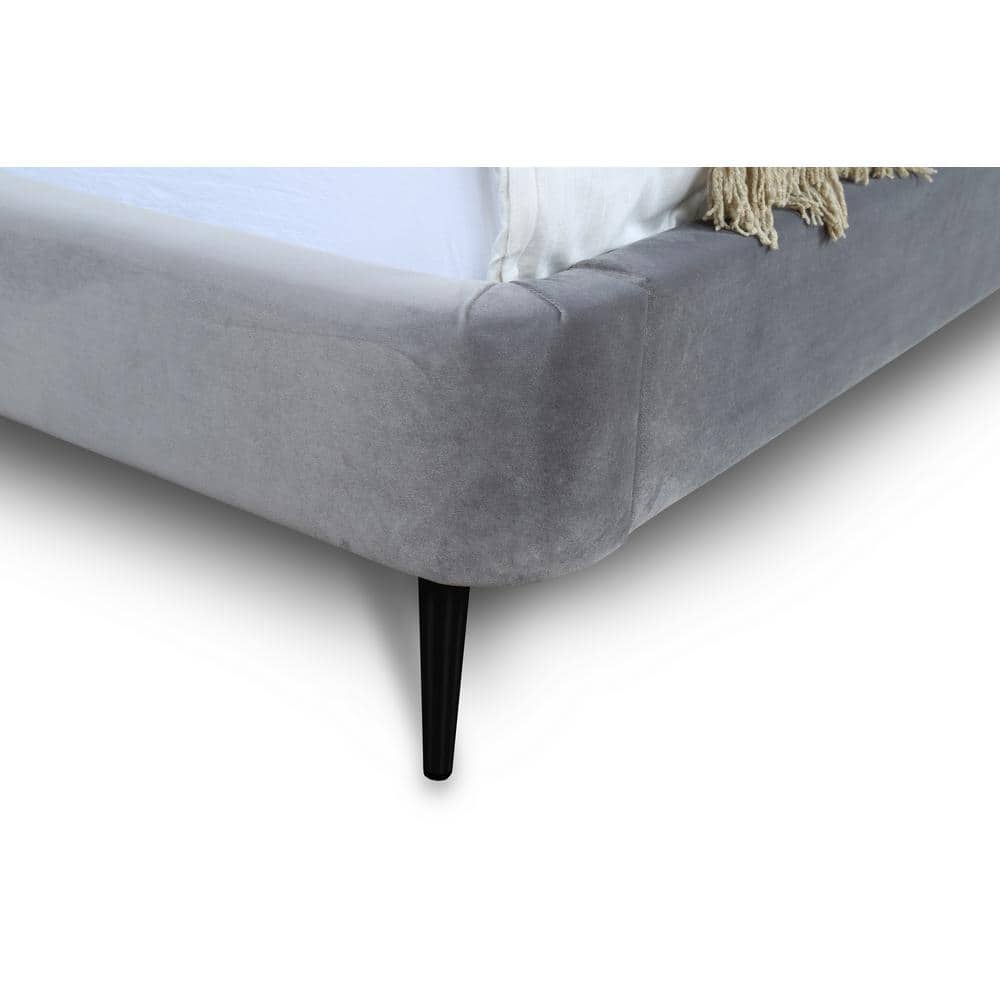 Full Gray Velvet Upholstered Bed with Black Legs