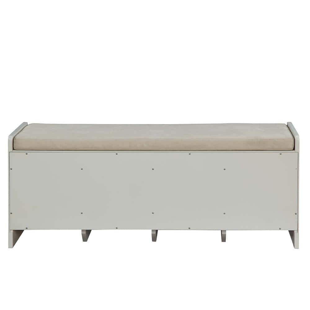 Berci White and Beige Upholstered Wooden Storage Bench