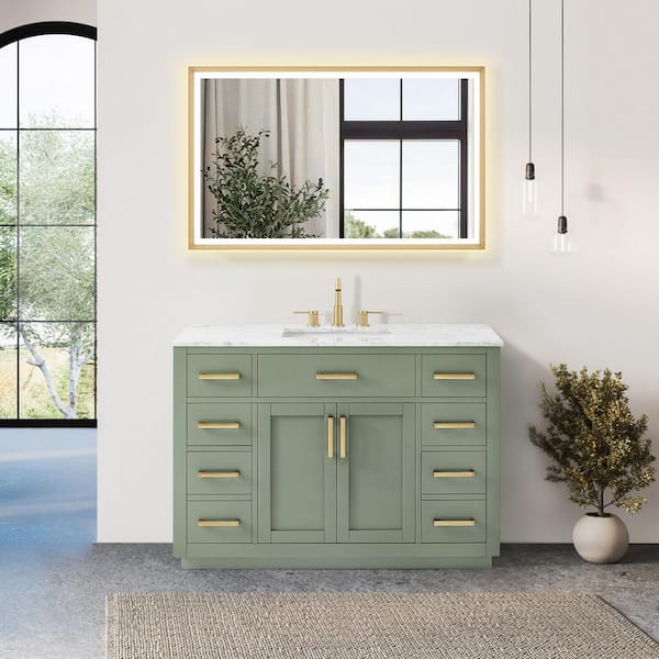 Ivy 48 in. Single Freestanding Vintage Green Bath Vanity with Carrara White Marble Top Assembled