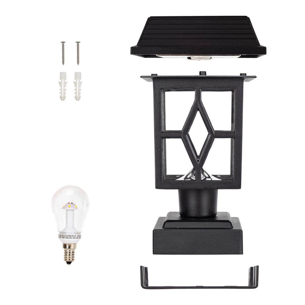 Luna II Black Cast Aluminum Solar LED Post Cap Lights, 2-Pack