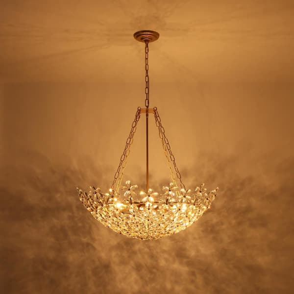 HUOKU Ccrystal 6-Light 28.7 in.W Gold Modern Flower Basket Flower