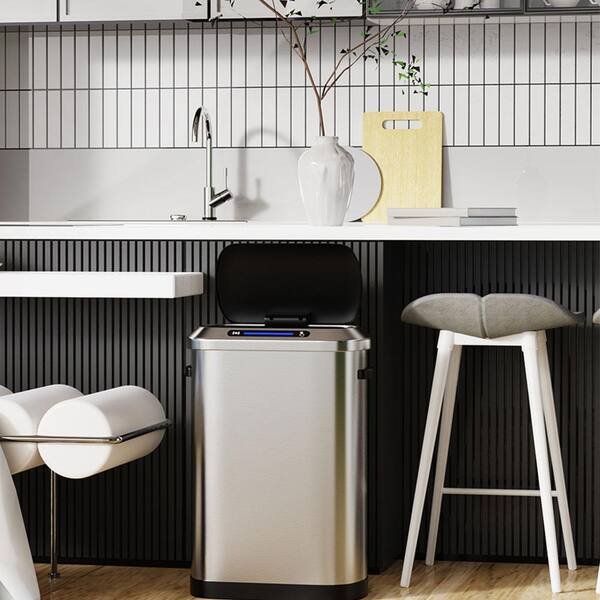 Unbranded - 13 Gal. Black Silver Touchless Automatic Metal Trash Can with Full Intelligent Sensor, Hands-Free and Quiet Operation