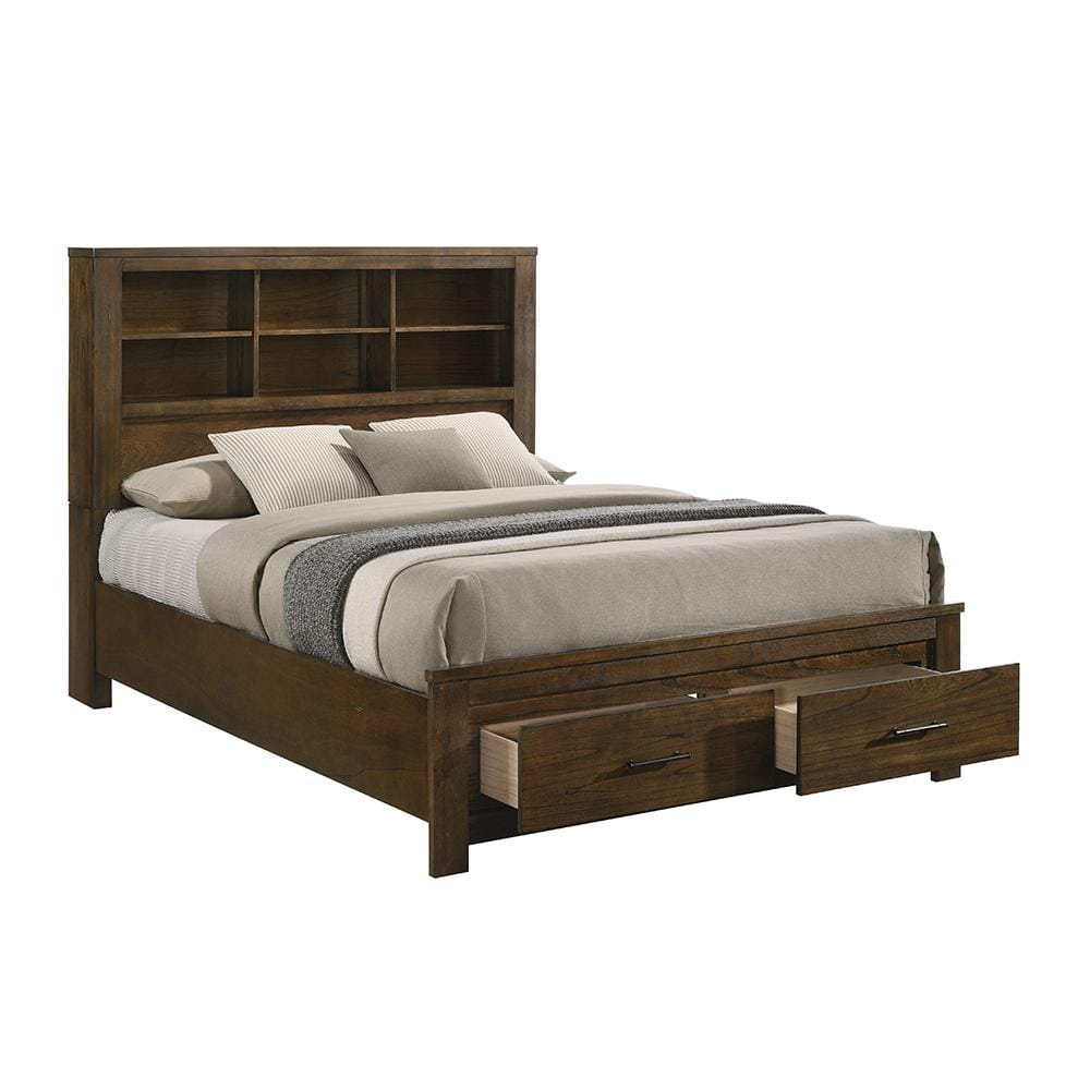 King Oak Wood Frame Bed with Storage Drawers and Headboard