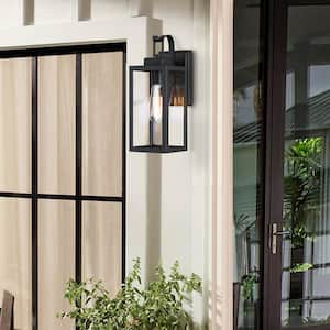 Foothill 13.78 in.1-Light Matte Black Outdoor Wall Lantern Sconce with Clear Glass