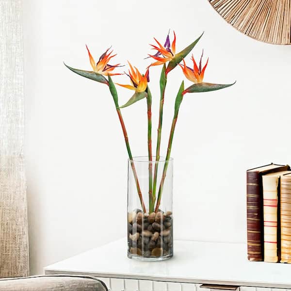 24 in. Natural Touch Orange Artificial Bird of Paradise Flower Stem Tropical Spray (Set of 4)